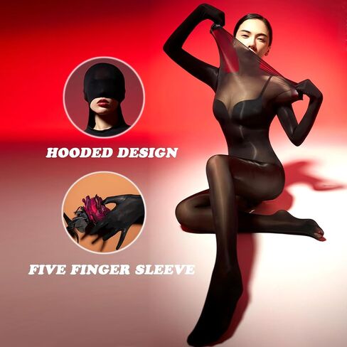 RUIBAVYA Body Stockings For Women Sexy Five Finger Sleeve Lingerie Bodysuit Oil Shiny Full Body Stocking Baotou Bodystocking in Saudi Arabia