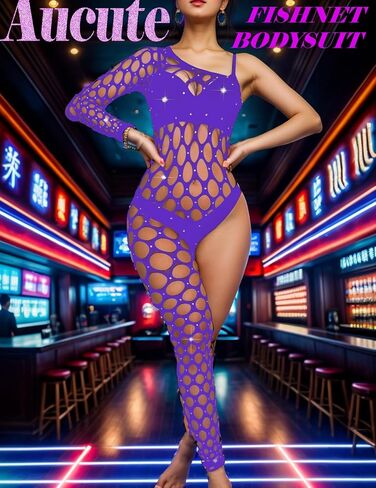 Sexy Rave Outfits for Women Sparkly Rhinestone Fishnet Bodysuit Mesh Jumpsuit One Leg Bodystocking in Saudi Arabia