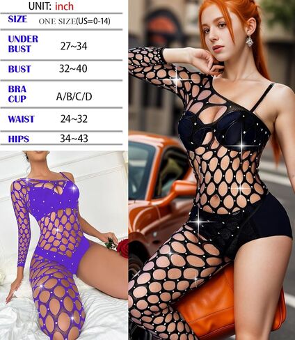 Sexy Rave Outfits for Women Sparkly Rhinestone Fishnet Bodysuit Mesh Jumpsuit One Leg Bodystocking in Saudi Arabia