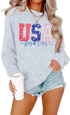 FRYAID USA Sweatshirt Women American Flag Graphic Shirt 4th of July Stars and Stripes Sweater Holiday Casual Long Sleeve Top in Saudi Arabia
