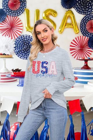 FRYAID USA Sweatshirt Women American Flag Graphic Shirt 4th of July Stars and Stripes Sweater Holiday Casual Long Sleeve Top in Saudi Arabia