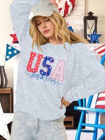 FRYAID USA Sweatshirt Women American Flag Graphic Shirt 4th of July Stars and Stripes Sweater Holiday Casual Long Sleeve Top in Saudi Arabia