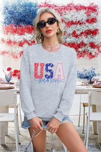 FRYAID USA Sweatshirt Women American Flag Graphic Shirt 4th of July Stars and Stripes Sweater Holiday Casual Long Sleeve Top in Saudi Arabia