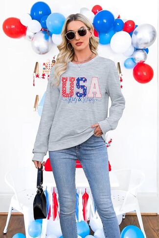 FRYAID USA Sweatshirt Women American Flag Graphic Shirt 4th of July Stars and Stripes Sweater Holiday Casual Long Sleeve Top in Saudi Arabia