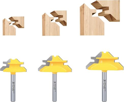 45 Degree Lock Miter Router Bit 1/4 Inch Shank and 1/2 Shank, for 1/2", 3/4", 1" Cutting Height, 3PCS Joint Router Bits, Woodworking Tools Milling Cutter, Easy to Create Lock Miter Joint in Saudi Arabia
