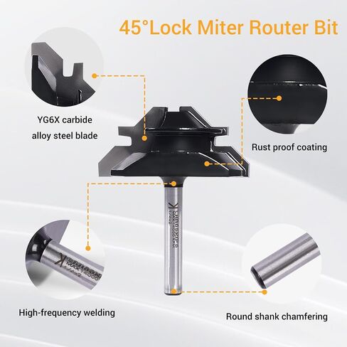 45 Degree Lock Miter Router Bit 1/4 Inch Shank and 1/2 Shank, for 1/2", 3/4", 1" Cutting Height, 3PCS Joint Router Bits, Woodworking Tools Milling Cutter, Easy to Create Lock Miter Joint in Saudi Arabia