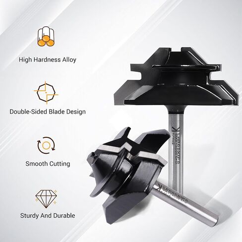 45 Degree Lock Miter Router Bit 1/4 Inch Shank and 1/2 Shank, for 1/2", 3/4", 1" Cutting Height, 3PCS Joint Router Bits, Woodworking Tools Milling Cutter, Easy to Create Lock Miter Joint in Saudi Arabia