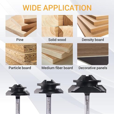45 Degree Lock Miter Router Bit 1/4 Inch Shank and 1/2 Shank, for 1/2", 3/4", 1" Cutting Height, 3PCS Joint Router Bits, Woodworking Tools Milling Cutter, Easy to Create Lock Miter Joint in Saudi Arabia