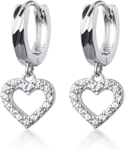 SLUYNZ Solid 925 Sterling Silver Small CZ Heart Earrings Hoop for Women Teens Sweet Love Heart Hoop Earrings Huggie in Saudi Arabia