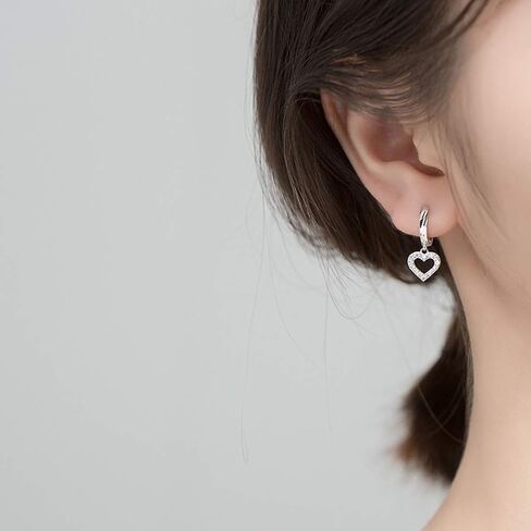 SLUYNZ Solid 925 Sterling Silver Small CZ Heart Earrings Hoop for Women Teens Sweet Love Heart Hoop Earrings Huggie in Saudi Arabia