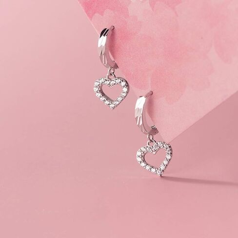 SLUYNZ Solid 925 Sterling Silver Small CZ Heart Earrings Hoop for Women Teens Sweet Love Heart Hoop Earrings Huggie in Saudi Arabia
