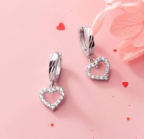 SLUYNZ Solid 925 Sterling Silver Small CZ Heart Earrings Hoop for Women Teens Sweet Love Heart Hoop Earrings Huggie in Saudi Arabia