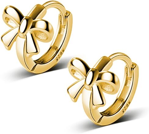Reffeer Solid 925 Sterling Silver Small Bow Hoop Earrings Huggie for Women Teens Bowknot Huggie Earrings in Saudi Arabia
