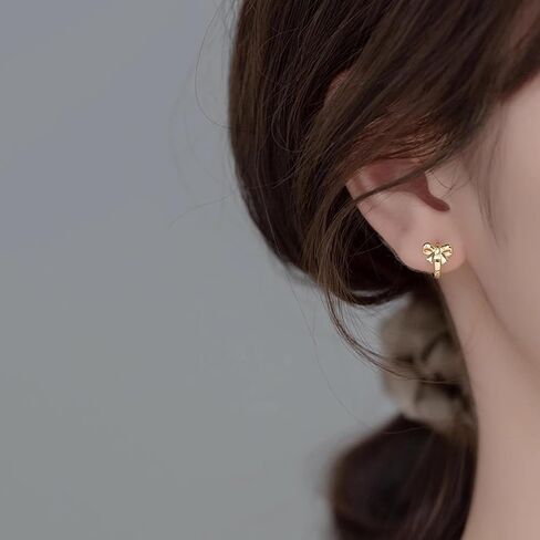 Reffeer Solid 925 Sterling Silver Small Bow Hoop Earrings Huggie for Women Teens Bowknot Huggie Earrings in Saudi Arabia
