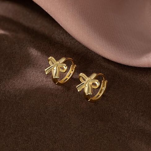 Reffeer Solid 925 Sterling Silver Small Bow Hoop Earrings Huggie for Women Teens Bowknot Huggie Earrings in Saudi Arabia