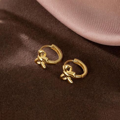 Reffeer Solid 925 Sterling Silver Small Bow Hoop Earrings Huggie for Women Teens Bowknot Huggie Earrings in Saudi Arabia