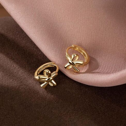 Reffeer Solid 925 Sterling Silver Small Bow Hoop Earrings Huggie for Women Teens Bowknot Huggie Earrings in Saudi Arabia