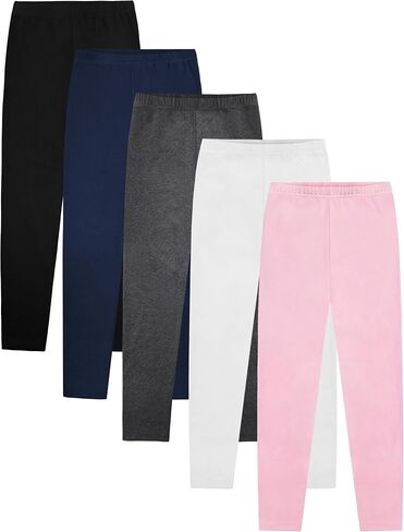 VOGRYE 5 Pack Girls Leggings Thick Cotton Leggings for Kids Full Length Pants Stretchy in Saudi Arabia