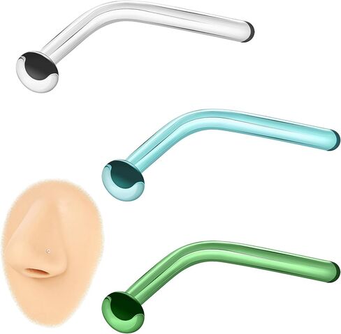 ZS 3Pcs Glass Nose Piercing Retainer Clear Nose Studs, 18G Curved Cartilage Conch Helix Clear Nose Rings Septum Piercing Jewelry for Men Women in Saudi Arabia