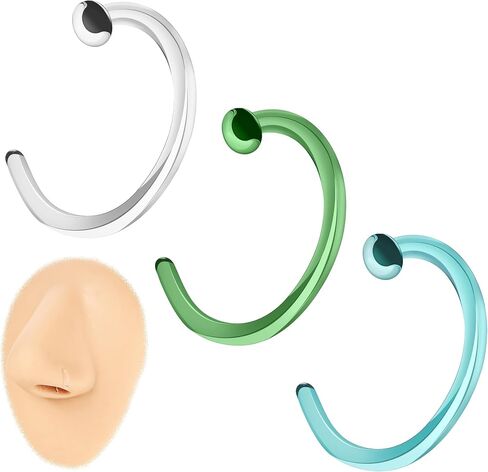 ZS 3Pcs Glass Nose Piercing Retainer Clear Nose Studs, 18G Curved Cartilage Conch Helix Clear Nose Rings Septum Piercing Jewelry for Men Women in Saudi Arabia
