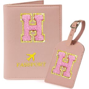 COSHAYSOO Pink Passport Cover Book Holder Travel Luggage Tag Set for Women Teen Girls with Initial Monogram Letter, Cute Airplane Essentials Personalized Cruise Accessories Trip Favor Gifts A