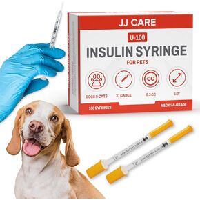JJ CARE Insulin Syringe for Pets (Pack of 100) 31g 3/10cc 1/2", U-100 Pet; Accurate Dosing Pet Syringes with Needle, Half Unit Markings Syringes for Cats and Dogs