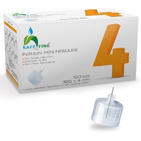 Safe Fine Insulin Pen Needles 4mm 32G (5/32" x 0.23 mm) Thin Wall Technology, Diabetic Needles for Insulin Injections, Compatible with Most Diabetes Pens, 100 Pcs/Box