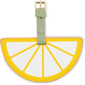 kate spade new york Round Yellow Vegan Leather Luggage Tag for Women, Durable Suitcase ID Tag, Lemon