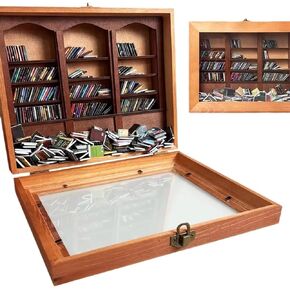 Anxiety Bookshelf, SUVEUS Mini Bookshelf with 200Pcs Mini Books, Anxiety Relief Items for Book Lovers, Decoration for Home Room Office(Brown)