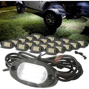 Winunite 12 Pods Quick Connect White Rock Lights, 4M Extension Wires Each Light, 15 SMD Chips, High Adhesive Stickers, 6000K Pure White, IP67 Waterproof, Fit for Trucks Trailer SUV ATV UTV