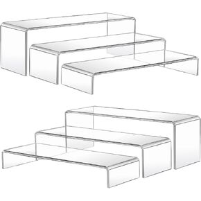 MerryNine 8 Pcs Risers Display Stands, 4-Tier Acrylic Display Stands, Clear Transparent Acrylic Risers For Display Decorative, Buffet, Tabletop Use, Cupcakes, Pop Figures, (Rectangle)