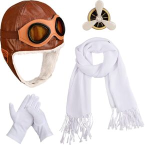 Aviator Costume Accessories Include Pilot Aviator Hat With Goggles,Scarf.Gloves and Brooch for Career Day Dress Up
