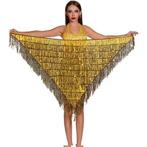 PURFUN Sparkly Sequins Tassels Hip Scarf Belt Triangle Belly Dance Wrap Skirt Halloween Raves Party Beach Cover Up Skirt
