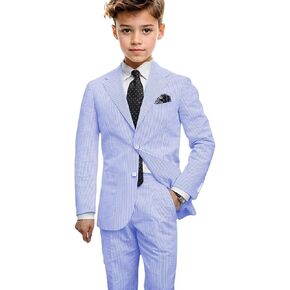 Boys Seersucker Suit 2 Piece Tuxedo for Boy Suits Striped Blazer Pants Set Kids Summer Beach Wedding Sut