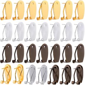 1 Box 30Pcs Earring Post Clips Fingernail Earring Posts Bulk French Gold Silver Brass Stud Earring Blank with Flat Pad Post Findings for Jewelry Making Supplies DIY Diamond Resin Earrings
