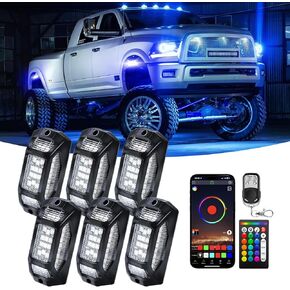 8 Pods 5-Sides Full Angle RGB LED Rock Lights High Brightness 36 Beads RGB 5050 IP68 Waterproof Underglow Multicolor Zone Neon Exterior Rock Lights for 12V Trucks Jeep UTV ATV RZR Offroad Pickup SUV