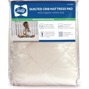 Sealy Healthy Grow Plush Waterproof Fitted Toddler Bed and Baby Crib Mattress Pad Cover Protector, Noiseless, Machine Washable and Dryer Friendly, 52" x 28" - Cream