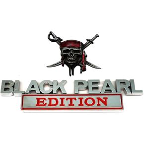 Pirate Plus Black Pearl Edition Trunk Side Rear Front Hood Door Emblem Decal 3D Letter Badge Sticker (Silver Red)