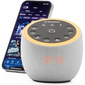 White Noise Sound Machine for Sleeping, 361 Soothing Sounds, Smart APP Control, Custom Buttons, Non Looping Natural Sounds, Bedside Dimmable Clock, Night Light, Santebee for Adults Baby Kids Lullaby