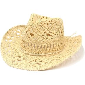 Straw Cowboy Hat for Womens Men Foldable Wide Brim Cowgirl Hat Travel Vacation Lightweight Beach Summer Sun Hats
