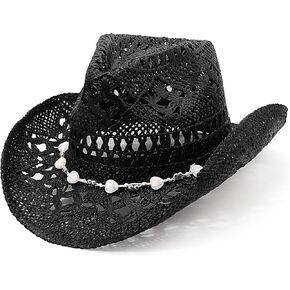 DRESHOW Straw Cowboy Cowgirl Hat for Women Men Western Coastal Cowboy Beach Hat with Shapeable Brim Unisex Rolled up Caps