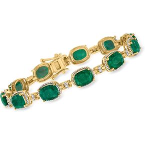 Ross-Simons 13.00 ct. t.w. Emerald and .21 ct. t.w. Diamond Bracelet in 18kt Gold Over Sterling