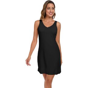 نساء كامل الانزلاق تحت خزان الفستان أعلى فستان زلة سلس تنحنح underdress أسود متوسطة