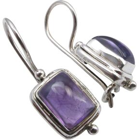 Genuine Purple Amethyst Earrings 1" Sterling Silver Fashion Jewelry
