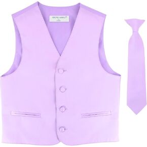BOY'S Dress Vest & NeckTie Solid HOT PINK FUCHSIA Color Neck Tie Set