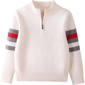 Danny D Boys Quarter Zips Up Chunky Stripe Sweater Kids Knit Warm Pullver Tops﻿ Little Kid Long Sleeve Knitwear Sweater﻿