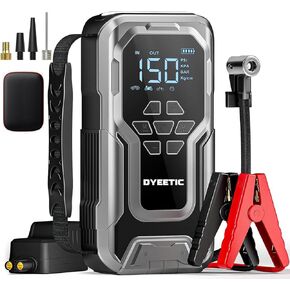 Portable Car Jump Starter with Air Compressor,6000A 150PSI Car Battery Jump Starter (All Gas/10.0L Diesel Engines),12V Pack Jump Box with Large Digital Display, 21800mAh Power Bank,Smart Jumper Cable