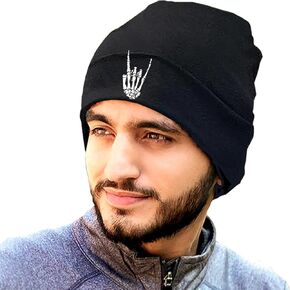 Black Beanie for Men Skull Finger Beanie Hat Mens Knitted Winter Hat for Men Women Chemo Beanies
