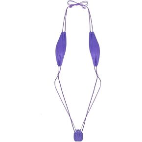 MODSON Women's Extreme Mini Sling Lingerie Micro Halter Ties Up Swimsuit, Clear,purple, One Size