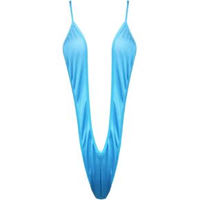 يربط Modson Women’s Extreme Mini Sling Lingerie Micro Halter Up Up Swimsuit و V-String Blue وحجم واحد